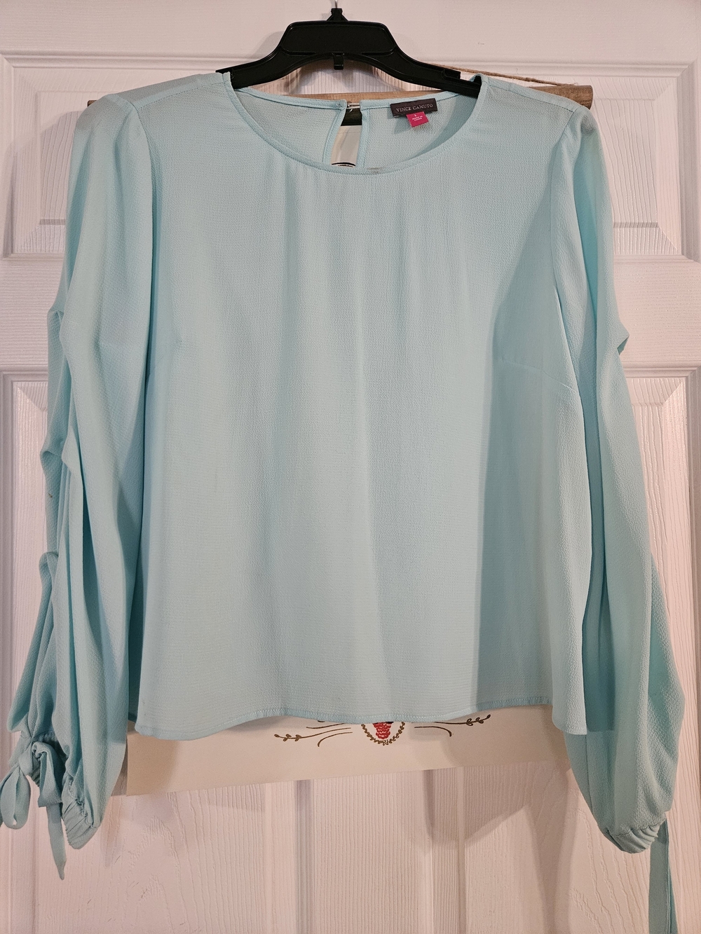Vince Camuto Light Aqua Long-Sleeve Tie Cuff Blouse